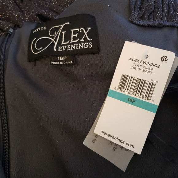 Alex Evenings Cold Shoulder Glitter Mesh Dress w/Draped Skirt,Cowl Neckline 16P - Picture 7 of 10